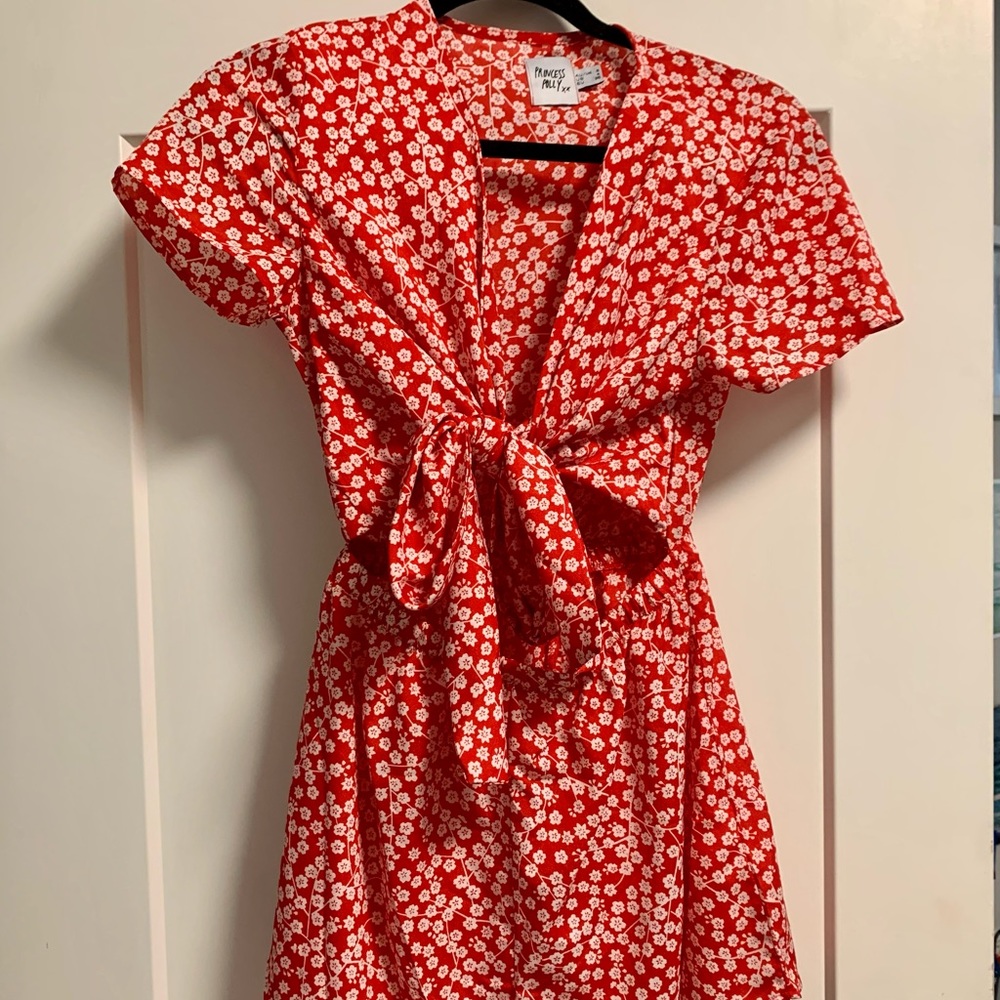 Floral romper switch front tie and stomach cut out